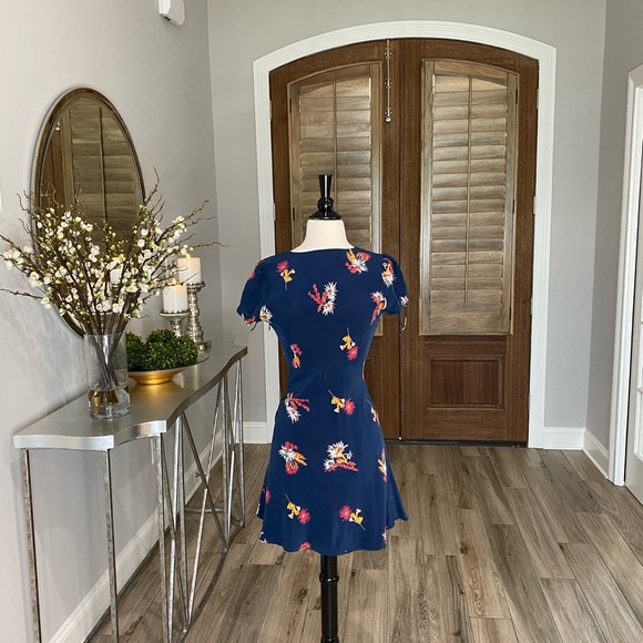 Madewell Navy Short Tie Sleeve Poppy Print Dress Size 2 - Picture 3 of 8